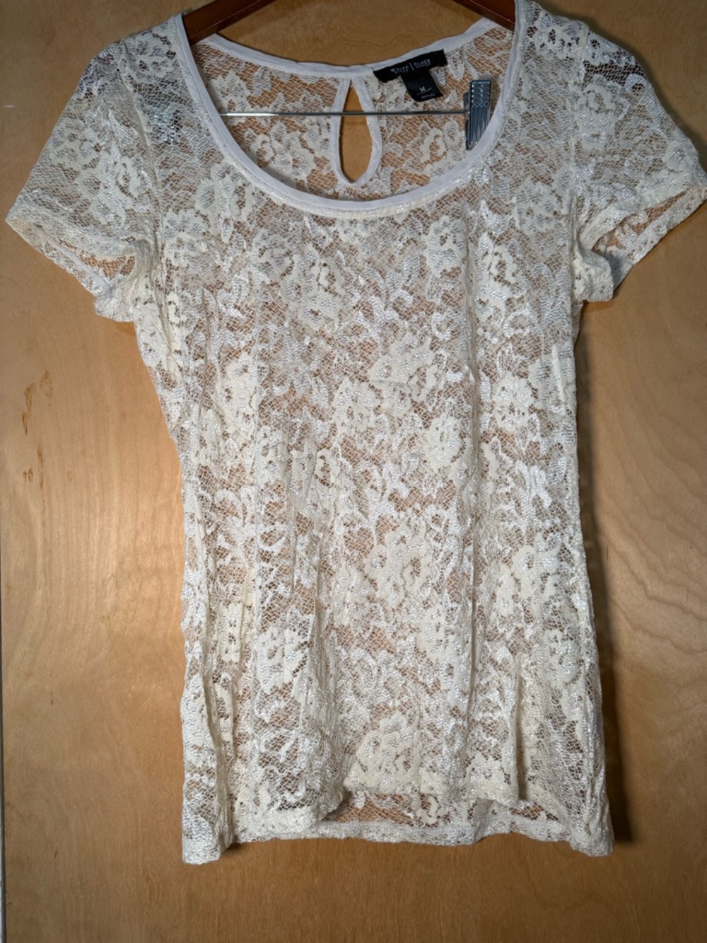 White House -Black Market Ivory Lace Short Sleeve Top